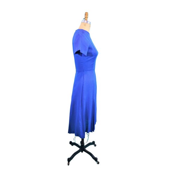 Vintage 1960s Solid Day Dress Cobalt Blue Alison Ayres | W 24" - Picture 8 of 10